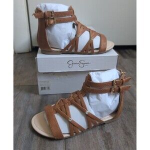 NEW Jessica Simpson Annette Gladiator Brown Gladiator Sandals Jeweled Girls 11